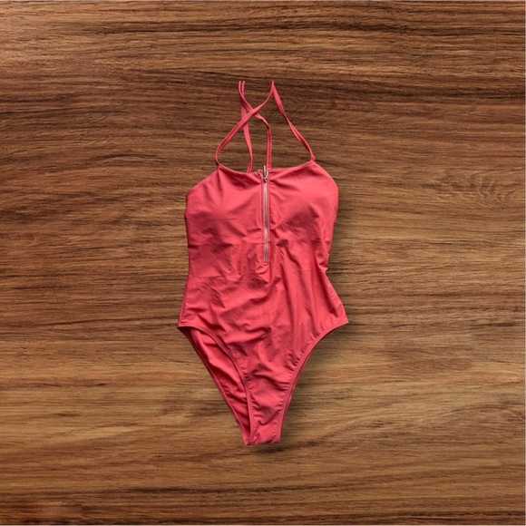 Juicy Couture Orange One Piece Swimsuit - Size L Tie Zipper Comfy Beach Summer - Picture 3 of 16